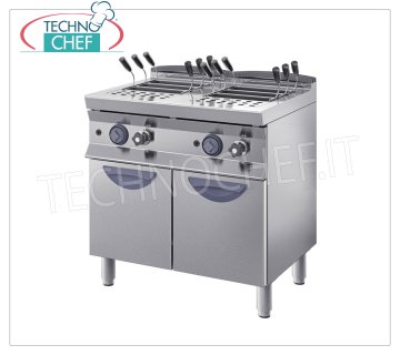 TECHNOCHEF - GAS PASTA COOKER en MOBILE, línea 900, 2 TANQUES INDEPENDIENTES de lt.40 + 40 Cocedor de pasta con GAS, INOX BIM, línea 900, 2 tanques independientes de lt.40 + 40, potencia térmica 24.4 Kw, peso Kg.90, dim.mm.800x900x900h