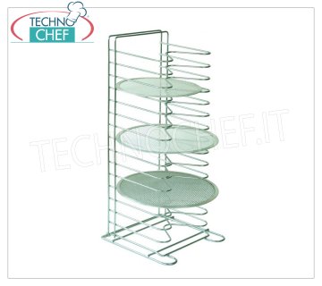 Rejilla para pizza/pastelería de sobremesa con 15 soportes para parrilla Soporte de mesa vertical-redes para pizza con 15 SOPORTES paso 35 mm, para 15 redes hasta un diámetro de 36 cm, dim.mm.300x300x650h, precio cada uno -- Disponible en paquetes de 4