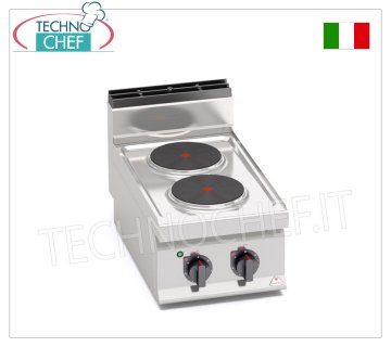 TECHNOCHEF - COCINA ELÉCTRICA 2 PLACAS SUPERIORES, Kw.5,2, Mod.E7P2B COCINA ELÉCTRICA DE 2 PLACAS SUPERIORES, BERTOS, línea MACROS 700, serie HIGH POWER, con 2 placas REDONDAS Ø 220 mm, MANDOS INDEPENDIENTES, 6 niveles de potencia, V.400/3+N, Kw.5,2, Peso 24 Kg, dim. mm.400x700x290h