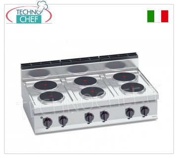 TECHNOCHEF - COCINA ELÉCTRICA 6 PLACAS SUPERIORES, Kw.15,6, Mod.E7P6B