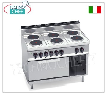 TECHNOCHEF - COCINA ELÉCTRICA 6 PLACAS sobre HORNO GN 2/1, Kw.23,1, Mod.E7P6+FE COCINA ELÉCTRICA 6 PLACAS sobre HORNO ELÉCTRICO GN 2/1, BERTOS, línea MACROS 700, Serie HIGH POWER, con 6 placas REDONDAS Ø 220 mm, MANDOS INDEPENDIENTES, 6 niveles de potencia, V.400/3+N, Kw.23, 1 , peso 129 kg, dim.mm.1200x700x900h