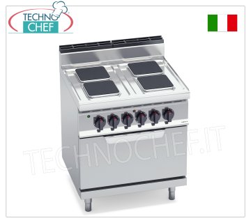 TECHNOCHEF - COCINA ELÉCTRICA 4 PLACAS sobre HORNO GN 2/1, Kw.17,9, Mod.E7PQ4+FE