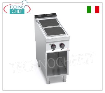 TECHNOCHEF - COCINA ELÉCTRICA DE 2 PLACAS sobre MUEBLE ABIERTO, mod. E9PQ2M ESTUFA ELÉCTRICA 2 PLACAS sobre MUEBLE ABIERTO, Línea BERTOS MAXIMA 900, Serie HIGH POWER, con 2 placas CUADRADAS de 300x300 mm, MANDOS INDEPENDIENTES, 6 niveles de potencia, V.400/3+N, Kw 7,00, Peso 56 Kg, dim .mm.400x900x900h