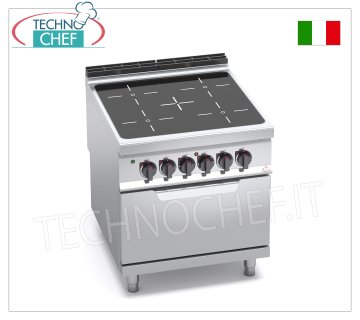 TECHNOCHEF - COCINA ELÉCTRICA DE INFRARROJOS DE 4 ZONAS sobre HORNO GN 2/1, mod. E9P4P/VTR+FE COCINA ELÉCTRICA 4 ZONAS INFRARROJOS sobre HORNO ELÉCTRICO GN 2/1, Línea BERTOS MAXIMA 900, Serie INFRARROJOS, con 4 ZONAS CUADRADAS de 270x270 mm, MANDOS INDEPENDIENTES, V.400/3+N, Kw.23,5, Peso 118 Kg, dim.mm.800x900x900h