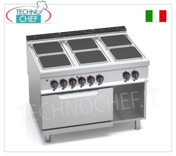 TECHNOCHEF - COCINA ELÉCTRICA 6 PLATOS sobre HORNO ELÉCTRICO GN 2/1, mod. E9PQ6+FE COCINA ELÉCTRICA 6 PLACAS sobre HORNO ELÉCTRICO GN 2/1, Línea BERTOS MAXIMA 900, Serie HIGH POWER, con 6 placas CUADRADAS de 300x300 mm, MANDOS INDEPENDIENTES, 6 niveles de potencia, V.400/3+N, Tot. , peso 189 kg, dim.mm.1200x900x900h