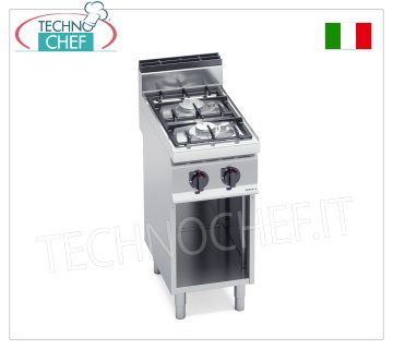 TECHNOCHEF - ESTUFA A GAS 2 QUEMADORES sobre ARMARIO ABIERTO, Kw.9,5, Mod.G7F2MPW ESTUFA A GAS 2 QUEMADORES sobre ARMARIO ABIERTO, BERTO'S, Línea MACROS 700, Serie ECO POWER, Potencia térmica Kw.9,5, Peso 30 Kg, dim.mm.400x700x900h