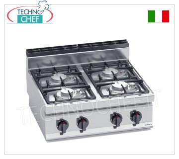 TECHNOCHEF - ESTUFA A GAS 4 QUEMADORES TOP, Kw.21,5, Mod.G7F4BPW ESTUFA A GAS 4 QUEMADORES ENCIMERA, BERTO'S, Línea MACROS 700, Serie ECO POWER, Potencia térmica Kw.21,5, Peso 35 Kg, dim.mm.800x700x290h