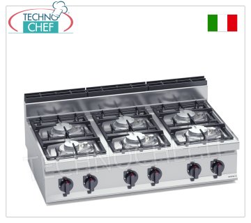 TECHNOCHEF - ESTUFA A GAS 6 QUEMADORES TOP, Kw.33,5, Mod.G7F6BPW