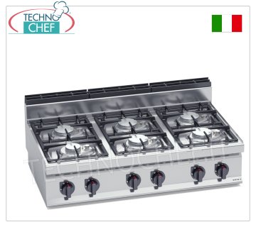 TECHNOCHEF - ESTUFA A GAS 6 QUEMADORES TOP, Kw.33,5, Mod.G7F6BPW ESTUFA A GAS 6 QUEMADORES ENCIMERA, BERTO'S, Línea MACROS 700, Serie ECO POWER, Potencia térmica Kw.33,5, Peso 49 Kg, dim.mm.1200x700x290h