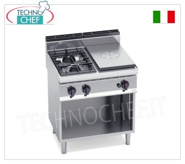 TECHNOCHEF - COCINA COMBINADA con ENCIMERA y 2 QUEMADORES sobre MUEBLE ABIERTO, Kw.17,5, Mod.G7T4P2FM COCINA COMBINADA con PLACA DE GAS y 2 QUEMADORES sobre MUEBLE ABIERTO, BERTOS, Línea MACROS 700, Serie HIGH POWER, potencia térmica 17,5 kW, peso 85 Kg, dim.mm.800x700x900h