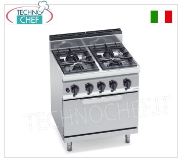 TECHNOCHEF - COCINA A GAS 4 QUEMADORES sobre HORNO A GAS GN 2/1, Kw.28,8, Mod.G7F4+FG
