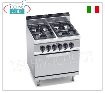 TECHNOCHEF - COCINA A GAS 4 QUEMADORES sobre HORNO ELÉCTRICO GN 2/1, Kw.21+7,5, Mod.G7F4+FE