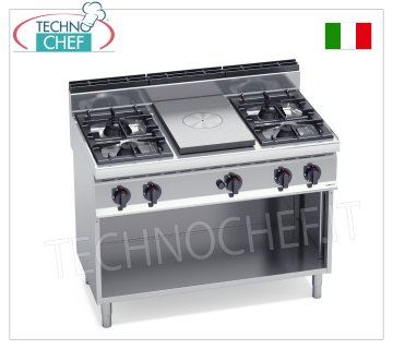 TECHNOCHEF - COCINA COMBINADA con ENCIMERA y 4 QUEMADORES sobre MUEBLE ABIERTO, Kw.28,00, Mod.G7T4P4FM