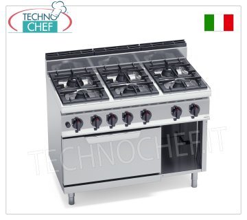 TECHNOCHEF - COCINA A GAS 6 QUEMADORES sobre HORNO A GAS GN 2/1, Kw.39,3, Mod.G7F6+FG
