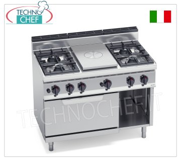 TECHNOCHEF - COCINA COMBINADA con ENCIMERA y 4 QUEMADORES sobre HORNO A GAS GN 2/1, Kw.35,8, Mod.G7T4P4F+FG