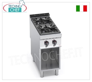 TECHNOCHEF - COCINA DE GAS 2 FUEGOS sobre MUEBLE ABIERTO, mod. G9F2M ESTUFA A GAS 2 QUEMADORES sobre ARMARIO ABIERTO, línea BERTOS MAXIMA 900, Serie HIGH POWER, Potencia térmica Kw.19,00, Peso 59 Kg, dim.mm.400x900x900h