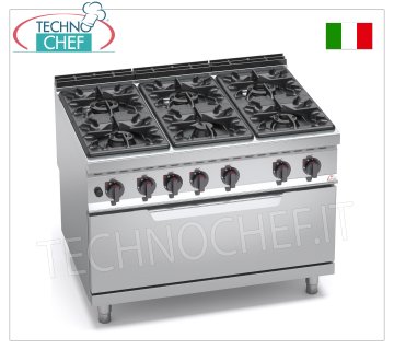 TECHNOCHEF - COCINA A GAS 6 QUEMADORES sobre HORNO A GAS, mod. G9F6+T