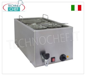 COCEPASTA ELÉCTRICO DE ENCIMERA en ACERO INOXIDABLE Cocedor de pasta eléctrico de encimera en acero inoxidable, completo con 1 cestillo de 260x170x160h mm + 2 cestos de 130x170x160h mm, termostato de 0° a 110°C, V.230/1, Kw.3,2, Peso 12 Kg, dim.