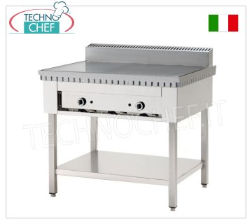 Cocedor de pan a GAS con PLACA DE ACERO, Versión con patas y estante inferior Cocina piadina a gas para 4 piadinas con placa de acero de 600x600, versión sobre patas con estante inferior, potencia térmica 6,7 ​​kw, dim. exterior mm 650x730x960h