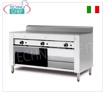 Cocina piadina a gas con PLACA DE ACERO, versión con compartimento abierto Cocina piadina a gas, versión con compartimento abierto, placa de acero 600x600 para 4 piadinas, potencia térmica 6,7 ​​kw, dim. exterior mm 650x730x960h