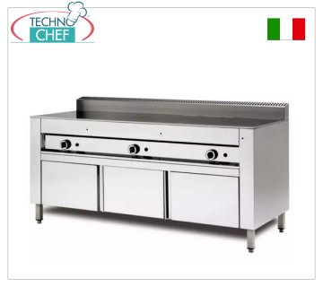 Cocedor de pan a GAS con PLACA DE COCCIÓN CROMO SATINADO, versión con base mueble Cocina piadina a gas, versión con soporte mueble, con placa de 600x600 CROMO SATINADO para 4 piadinas, potencia térmica 6,7 ​​kw, dim. exterior mm 650x730x960h