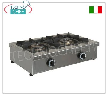 Estufa de gas de mesa profesional, 2 fuegos de 6,50 y 6,50 kW. ESTUFA DE GAS DE MESA PROFESIONAL de 2 QUEMADORES, quemadores extraíbles de 6,5+6,5 kW, peso 23,50 Kg, dim.mm.680x490x210h