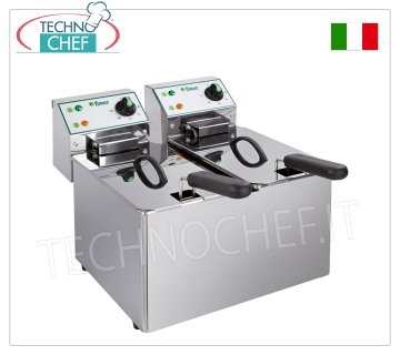 FIMAR - Technochef, Freidora eléctrica de encimera, 2 depósitos independientes de 4+4 litros, Mod.FR44N