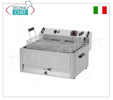 Freidora Eléctrica 16 litros para Pastelería, Mod. FPR16, Freidora eléctrica para bollería, 1 cuba, capacidad 16 litros, producción horaria: 15 kg/h, 9000 W, 380 V, 15,8 kg, tenue. mm 535x435x395h