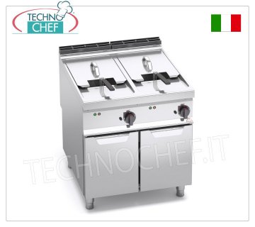 TECHNOCHEF - FREIDORA ELÉCTRICA MÓVIL, 2 DEPOSITOS de 22+22 litros, ALIMENTADA, Mod.E9F22-8MS FREIDORA ELÉCTRICA sobre MÓVIL, BERTO'S, Línea MAXIMA 900, Serie TURBO, 2 DEPOSITOS INDEPENDIENTES de 22+22 litros, Controles Analógicos, Versión ALIMENTADA, V.400/3+N, Kw.22+22, Peso 95 Kg, dim. .800x900x900h