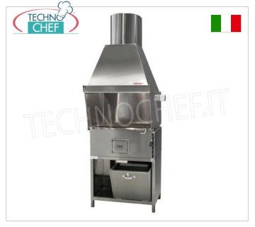 GRILL ROMAGNA - Parrilla/cocina de carbón Romaña con 1 brasero, Parrilla de carbón Romagna con 1 brasero completa con campana extractora con relativo motor, soporte de base de acero inoxidable y jaula de madera, V.230/1, Kw.0,75, Peso 150 Kg, dim.mm.800x850x2370h.