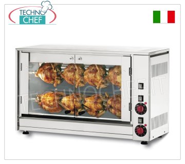 ASADOR ELÉCTRICO de 2 varillas superpuestas para 8 POLLOS ASADOR ELÉCTRICO de encimera de ACERO INOXIDABLE de 2 VARILLAS simples superpuestas para 8 POLLOS, equipado con luz interna de 720 mm de largo, peso 41 kg, V.230/1, kw 3,5, dimensiones 880x430x530h mm