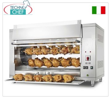 ASADOR PLANETARIO ELÉCTRICO de 5 VARILLAS para 30 POLLOS, V.400/3+N ASADOR PLANETARIO ELÉCTRICO de encimera en ACERO INOXIDABLE de 5 VARILLAS para 30 POLLOS, equipado con luz interna de 1000 mm de largo, peso 123 kg, V.400/3+N. 9,5 kw, dimensiones 1300x660x790h mm