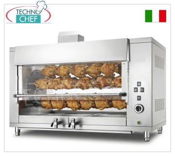 ASADOR PLANETARIO A GAS con 5 VARILLAS para 30 POLLOS, ASADOR PLANETARIO A GAS Encimera en ACERO INOXIDABLE con 5 SUBASTAS para 30 POLLOS, equipado con luz interior de 1000 mm de largo, peso 142 kg, Potencia Térmica 13,5 kw, V.230 / 1, kw 0,18, dimensiones 1300x660x840h mm