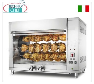 ASADOR PLANETARIO ELÉCTRICO de 8 VARILLAS para 48 POLLOS, ASADOR PLANETARIO ELÉCTRICO de encimera en ACERO INOXIDABLE de 8 VARILLAS para 48 POLLOS, equipado con luz interna de 1000 mm de largo, peso 175 kg, V.400/3+N. 9,5 kw, dimensiones 1300x800x930h mm