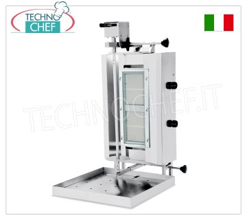 GYROS A GAS con 2 quemadores independientes, barra de cocción de 500 mm de altura completa con placa GYROS DE GAS DE ACERO INOXIDABLE con 2 quemadores independientes, varilla de cocción de 500 mm de altura completa con placa (suministrada), V.230/1, potencia térmica 6,8 kw, potencia eléctrica 0,025 kw, dimensiones 500x502x975h mm