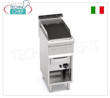 TECHNOCHEF - PARRILLA A GAS VAPOR-AGUA, 1 módulo sobre MUEBLE ABIERTO, Mod.G7WG40M GRILL A GAS VAPOR-AGUA, BERTOS, Línea MACROS 700, Serie WATER GRILL, 1 módulo sobre MUEBLE ABIERTO con ZONA DE COCCIÓN 350x515 mm, potencia térmica 9,00 kW, peso 45 Kg, dim.400x700x900hmm