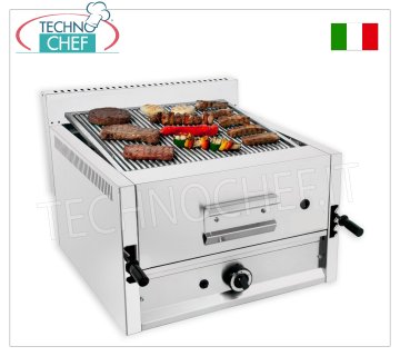 GRILL DE PIEDRA DE LAVA A GAS, 1 MÓDULO SUPERIOR con ZONA DE COCCIÓN DE 550X535 mm GRILL DE PIEDRA DE LAVA A GAS, VERSIÓN TOP, 1 MÓDULO con ZONA DE COCCIÓN DE 550X535 mm, COMPLETO CON GRILL UNIVERSAL, Potencia térmica 13 Kw - Dimensiones exteriores mm. 65x70x43h