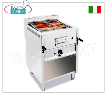 GRILL DE PIEDRA DE LAVA A GAS sobre MUEBLE ABIERTO, 1 MÓDULO con ZONA DE COCCIÓN DE 550X535 mm PARRILLA DE PIEDRA DE LAVA A GAS sobre MUEBLE ABIERTO, 1 MÓDULO con ZONA DE COCCIÓN DE 550X535 mm, COMPLETA CON PARRILLA UNIVERSAL, Potencia térmica 13 Kw - Dimensiones exteriores mm. 65x70x85h