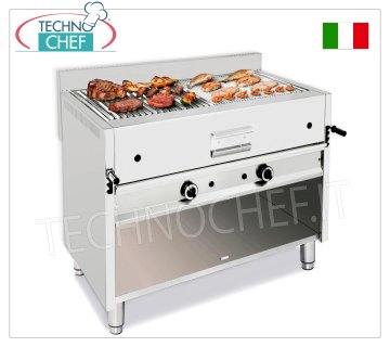 TECHNOCHEF - Parrilla de Piedra Lava a Gas, Doble Módulo sobre Compartimento Abierto, Mod.I-120MOB GRILL DE PIEDRA DE LAVA A GAS, DOBLE módulo sobre MUEBLE ABIERTO con ZONA DE COCCIÓN 1095x535 mm, completo con GRILL UNIVERSAL, potencia térmica 26 Kw, peso 118 Kg, dimensiones exteriores 1200x700x850h mm