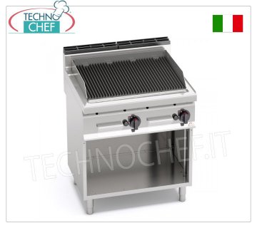 TECHNOCHEF - PARRILLA DE PIEDRA DE LAVA A GAS, Módulo DOBLE sobre MUEBLE ABIERTO, Mod.PLG80M/G GRILL DE PIEDRA DE LAVA A GAS, BERTOS, Línea MACROS 700, Serie COMFORT POWER, DOBLE módulo sobre MUEBLE ABIERTO con ZONA DE COCCIÓN 700x515 mm, potencia térmica 13,8 kW, peso 83 Kg, dim.800x700x900h mm