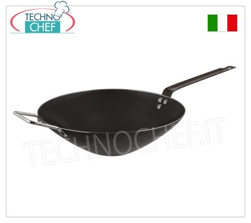 Paderno - Wok de hierro con 1 asa y 1 asa, profesional para inducción Wok de hierro con 1 mango y 1 asa, diam. 32 cm, 10 cm de alto