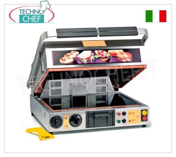 TECHNOCHEF - Placa de horno doble vitrocerámica superficies lisas 40x30 cm Mod.PF2095 PLACA DE HORNO DE MESA VITROCERÁMICA, con placas de cocción LISA de 400x300 mm, 2 posiciones de tirador: ↑horno y ↓placa, función GRILL y VENTILACIÓN, V.230/1, Kw.2,00, Peso 34 Kg, dim.500x540x630h.