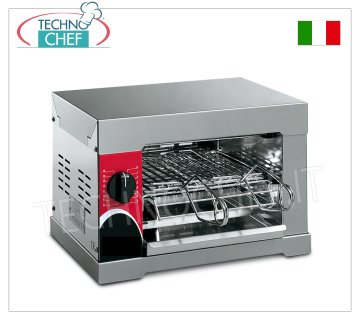 HORNO TOSTADOR con 2 PINZAS DE ACERO CROMADO HORNO TOSTADOR con 2 PINZAS DE ACERO CROMADO, fabricado íntegramente en ACERO INOXIDABLE, con temporizador y RESISTENCIAS DE CUARZO, CAPACIDAD PARA 4 TOSTADOS, dimensiones interiores 235x240 mm, V.230/1, 1,6 kw, dimensiones exteriores 360x410x240h mm