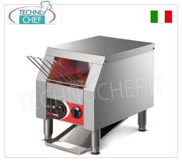 TOSTIERA a NASTRO 'Roller Toast' en acciaio inox TOSTADORA TRANSPORTADORA fabricada en ACERO AISI 304, cinta de ACERO AISI 304 de medidas 185x500 mm, motor autoventilado, RESISTENCIAS ARMADAS, PRODUCCIÓN HORARIA de 65 a 360 piezas, V.230/1, kw 1,3, dimensiones 238x294x360h mm