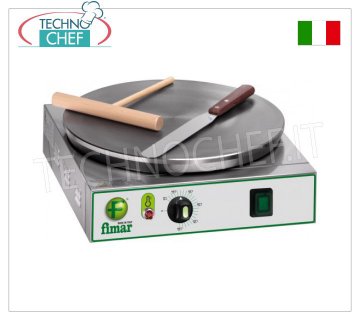 Technochef - Crepera eléctrica profesional, 1 placa de hierro fundido Ø 400 mm, Mod. CRP4 CREPIERE DE MESA ELÉCTRICA con PLACA DE HIERRO FUNDIDO, SUPERFICIE ANTIDESLIZANTE MÚLTIPLE, DIÁMETRO 400 MM, control termostático de la temperatura de cocción, V. 230/1, Kw. 2.75, Peso 16 Kg, dimensiones externas mm. 400x470x120h