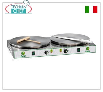 Technochef - Crepera Eléctrica Profesional, 2 Placas de Hierro Fundido Ø 400 mm, Mod.CRP42