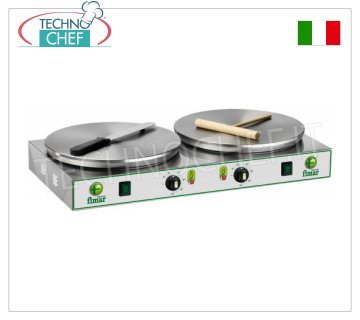 Technochef - Crepera Eléctrica Profesional, 2 Placas de Hierro Fundido Ø 350 mm, Mod.CRP2N