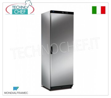 MONDIAL FRAMEC - Armario Congelador 1 Puerta, lt.360, Mod.KICNX40LT Armario congelador 1 puerta, MONDIAL FRAMEC, estructura exterior en chapa de acero inoxidable AISI 430, capacidad 360 litros, temperatura negativa -15°/-25°C, evaporador estático con rejilla, V. 230/1, Kw . 0,19, Peso 70 Kg, dim.mm.600x620x1882h