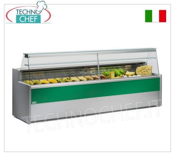 Mostrador frío delicatessen, temp.+4°+6°C, estático con reserva, cristal recto inclinado, 79cm de profundidad