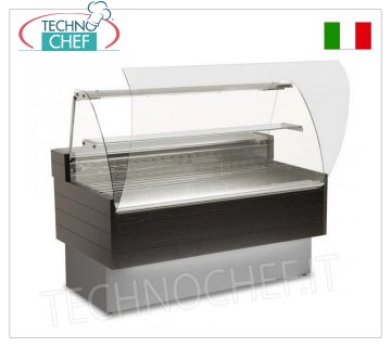 Mostrador Frigorífico Expositor KIBUK, CRISTAL CURVADO de 150 cm de largo, con reserva y grupo frigorífico